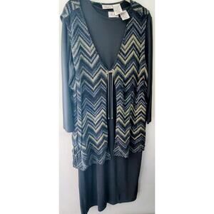 Kathie Lee Woman Plus Size Gray Geometric Dress with Cover - Size 18W-20W EUC
